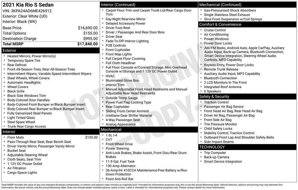 used 2021 Kia Rio car, priced at $13,399