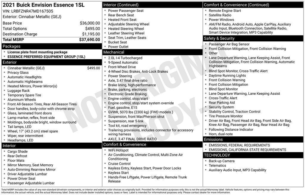 used 2021 Buick Envision car, priced at $24,299