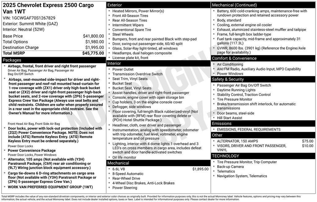 new 2025 Chevrolet Express 2500 car, priced at $45,775