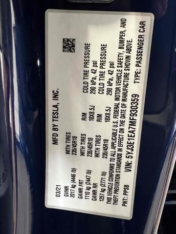 used 2021 Tesla Model 3 car, priced at $19,990