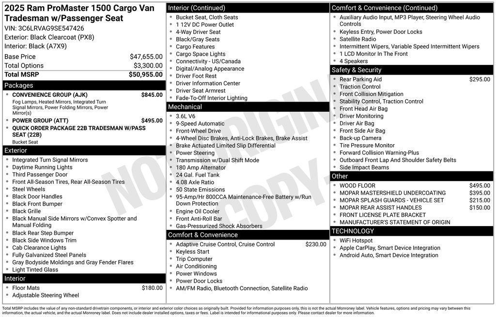 new 2025 Ram ProMaster 1500 car, priced at $48,075