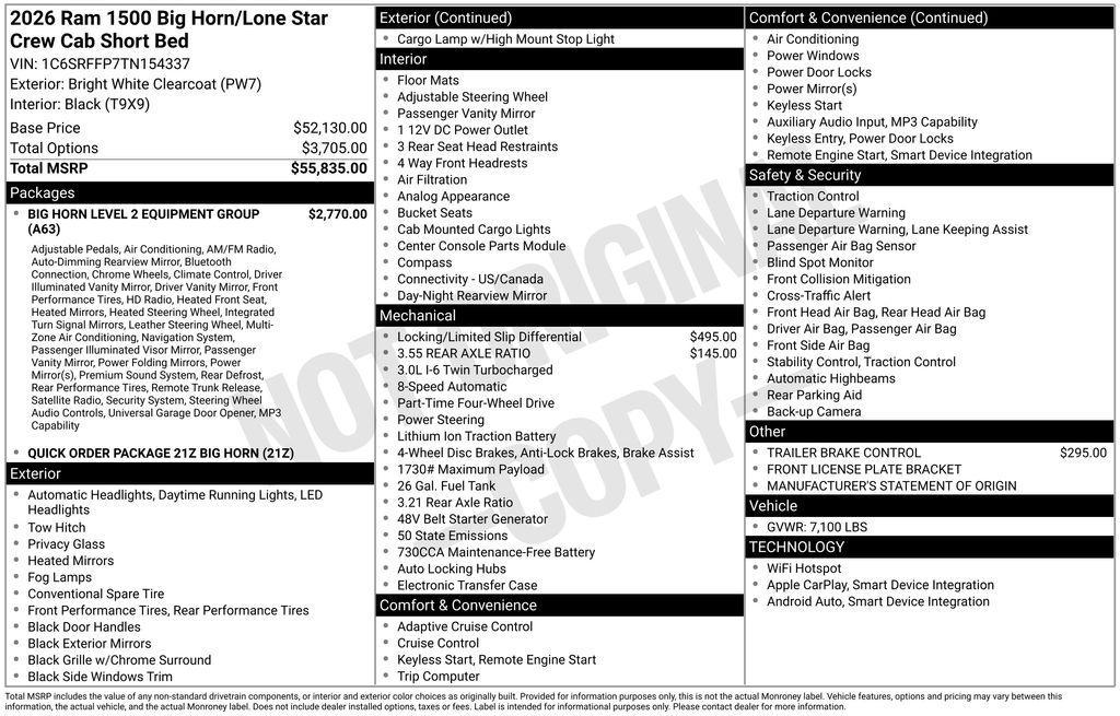 new 2026 Ram 1500 car, priced at $60,480