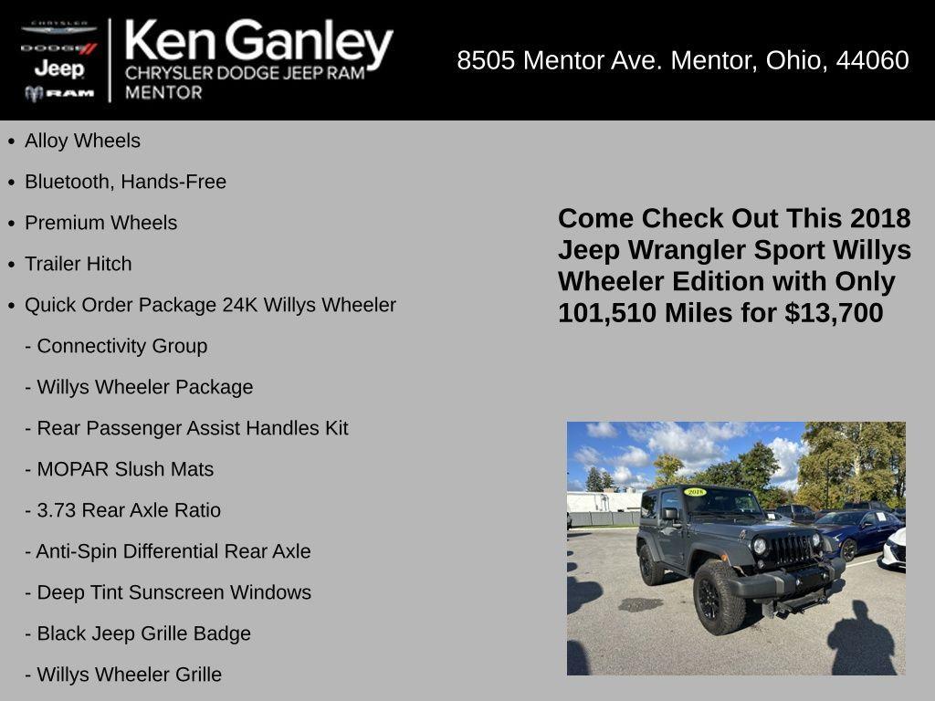 used 2018 Jeep Wrangler JK car, priced at $13,700