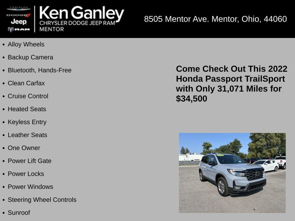 used 2022 Honda Passport car, priced at $34,500