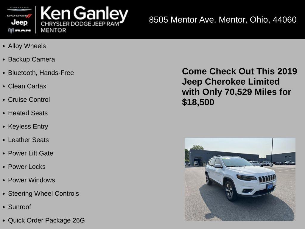 used 2019 Jeep Cherokee car, priced at $18,500