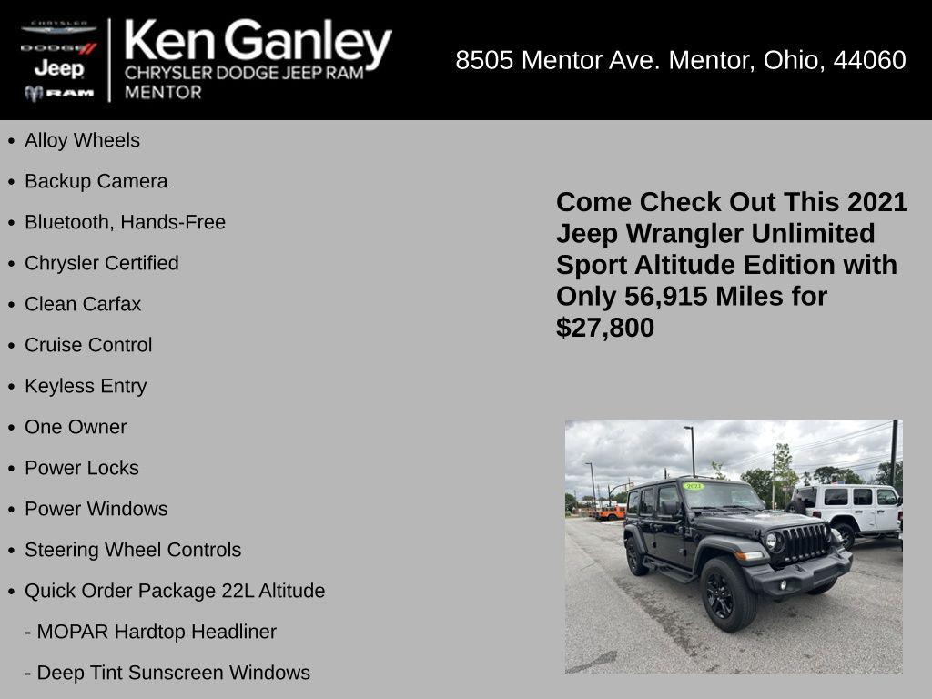 used 2021 Jeep Wrangler Unlimited car, priced at $27,800