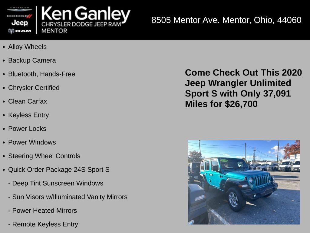 used 2020 Jeep Wrangler Unlimited car, priced at $26,700