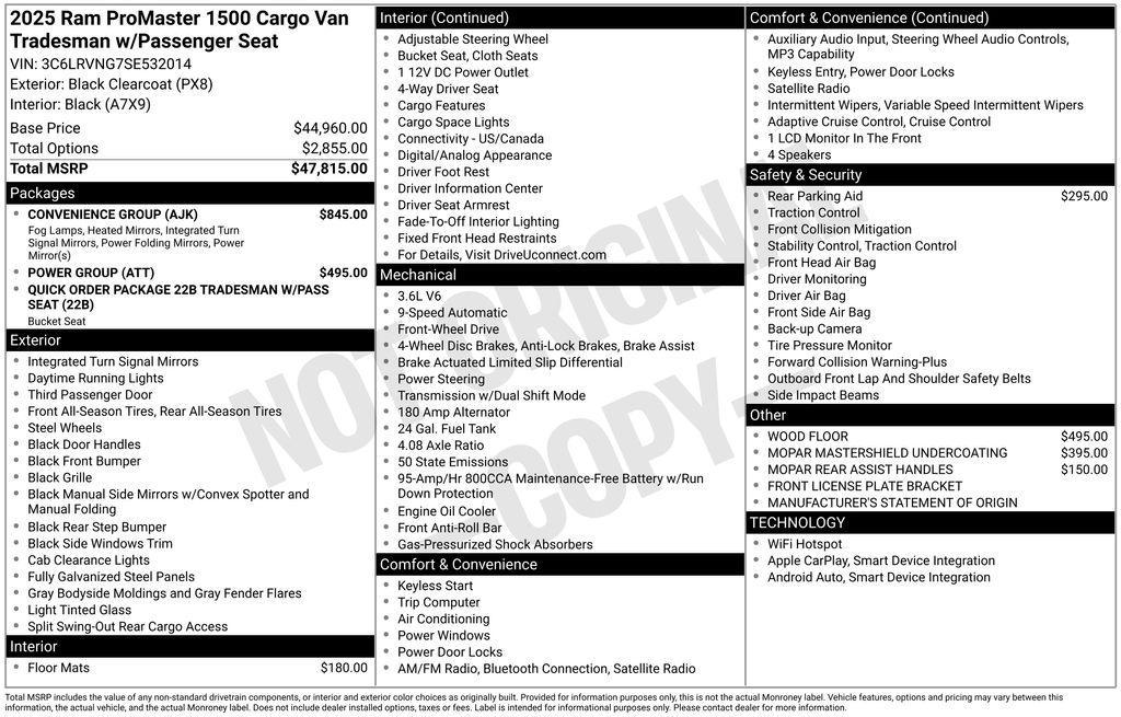 new 2025 Ram ProMaster 1500 car, priced at $42,799