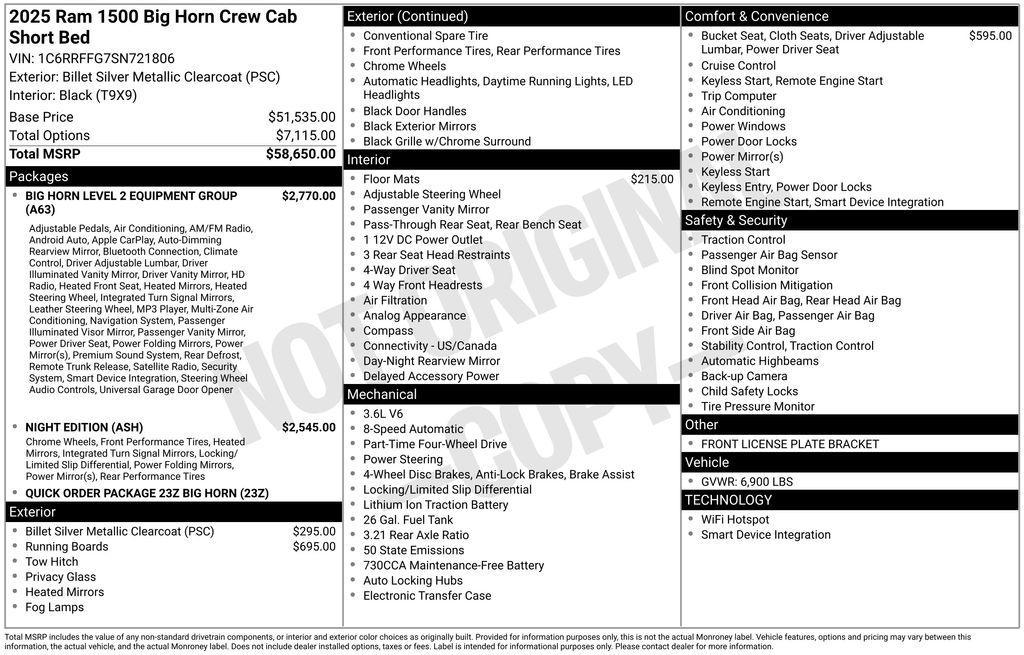new 2025 Ram 1500 car, priced at $49,055