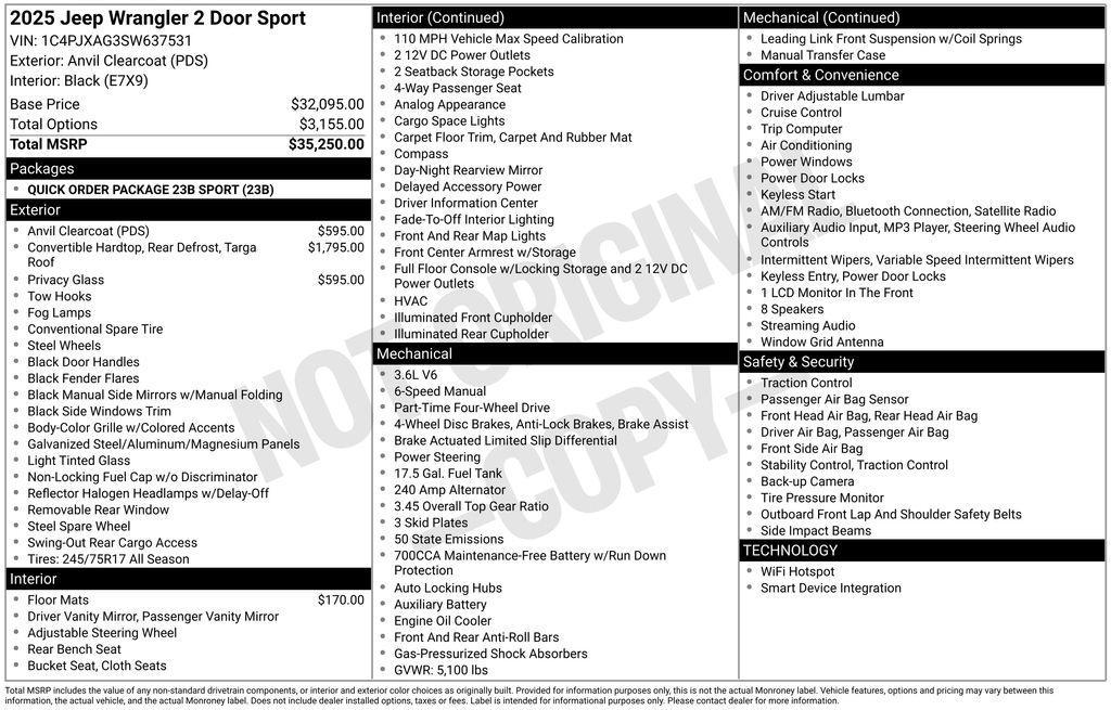new 2025 Jeep Wrangler car, priced at $32,700