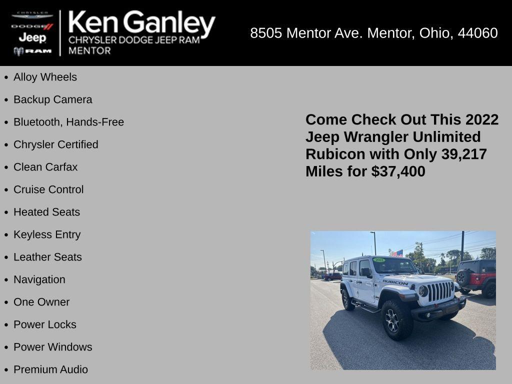 used 2022 Jeep Wrangler Unlimited car, priced at $37,400