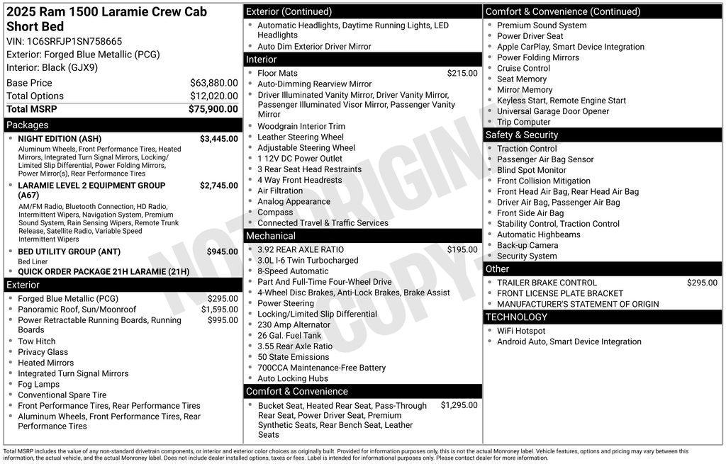 new 2025 Ram 1500 car, priced at $64,663