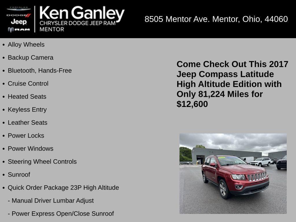 used 2017 Jeep Compass car, priced at $12,600
