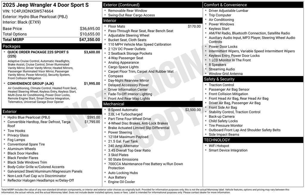 new 2025 Jeep Wrangler car, priced at $44,188