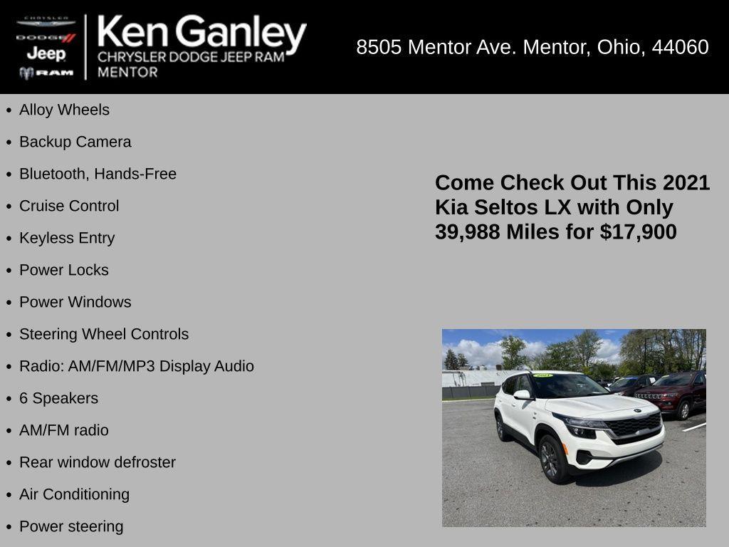 used 2021 Kia Seltos car, priced at $17,900