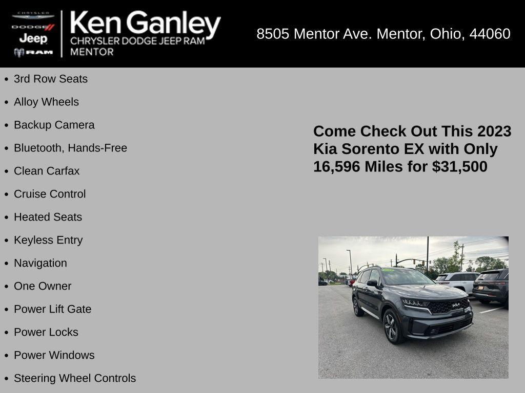 used 2023 Kia Sorento car, priced at $31,500