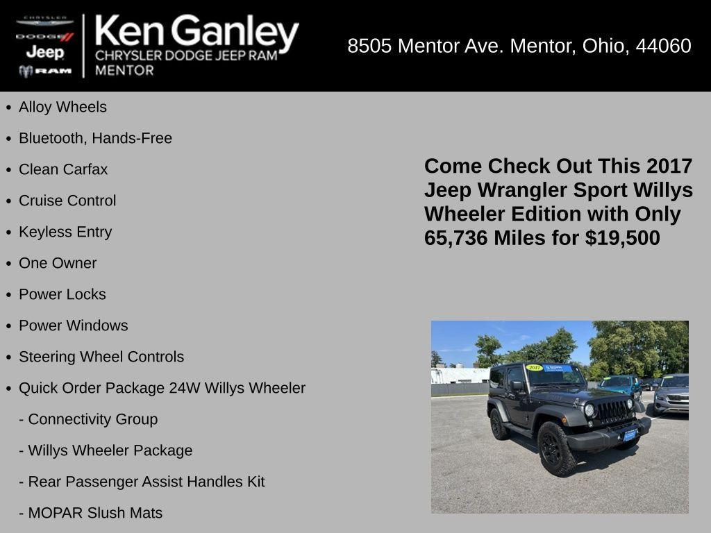 used 2017 Jeep Wrangler car, priced at $19,500