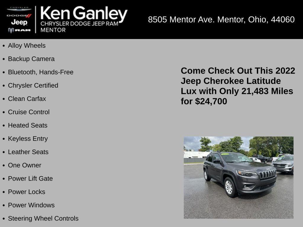 used 2022 Jeep Cherokee car, priced at $24,700