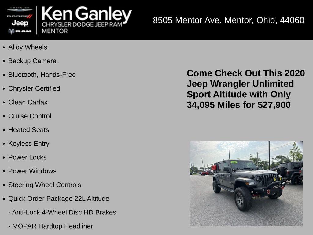 used 2020 Jeep Wrangler Unlimited car, priced at $27,900