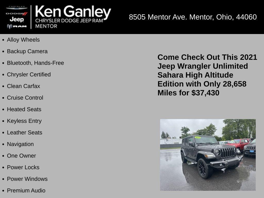 used 2021 Jeep Wrangler Unlimited car, priced at $37,430