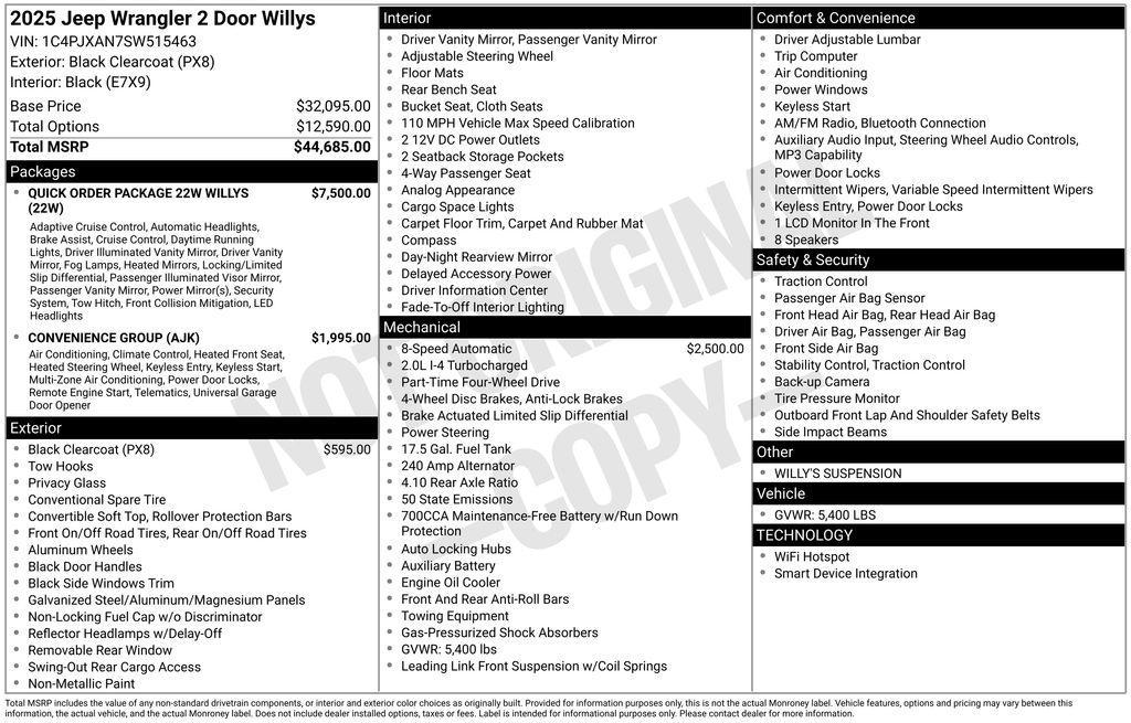 new 2025 Jeep Wrangler car, priced at $41,595