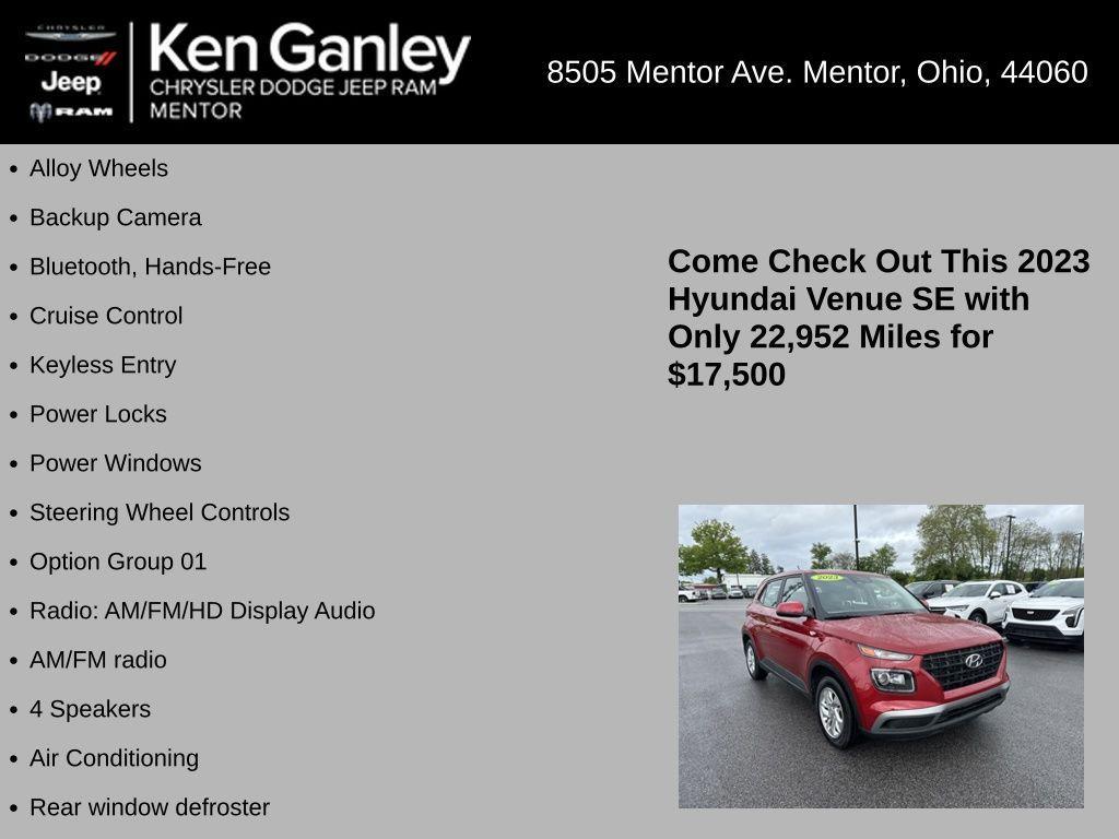 used 2023 Hyundai Venue car, priced at $17,500