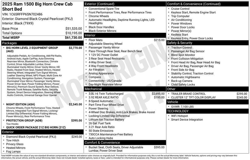 new 2025 Ram 1500 car, priced at $51,893