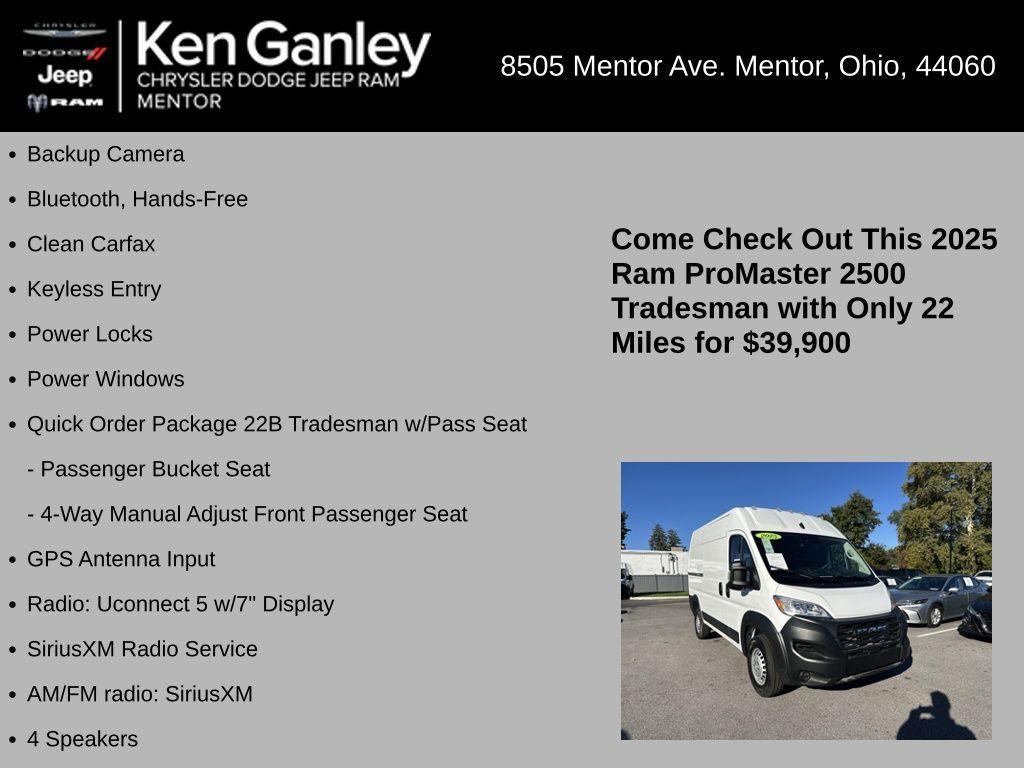 used 2025 Ram ProMaster 2500 car, priced at $39,900