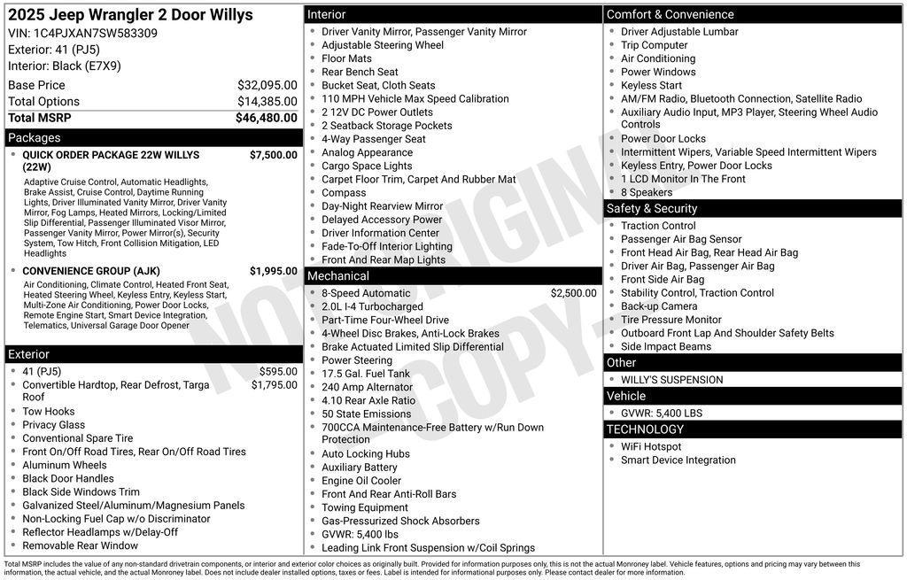 new 2025 Jeep Wrangler car, priced at $43,490