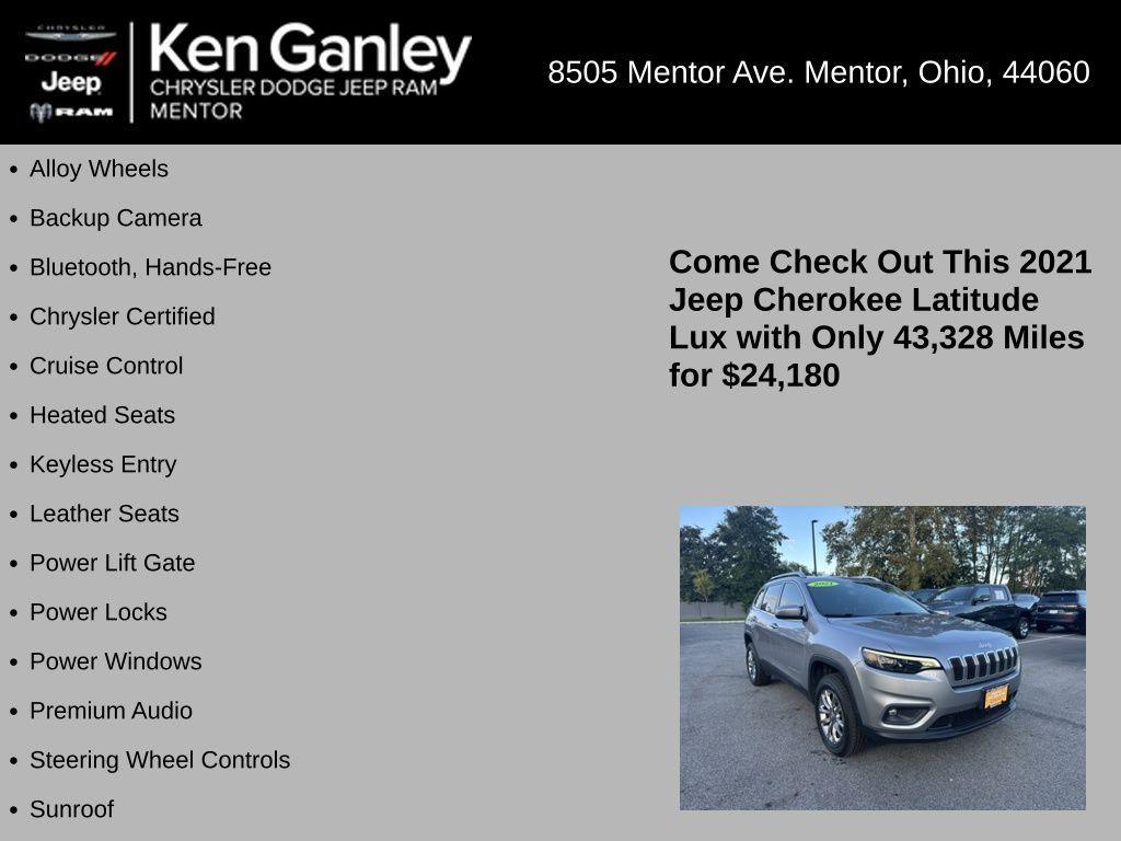 used 2021 Jeep Cherokee car, priced at $24,180
