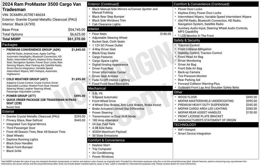 new 2024 Ram ProMaster 3500 car, priced at $47,997