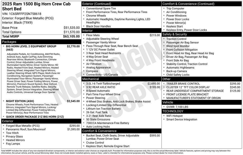 new 2025 Ram 1500 car, priced at $54,055