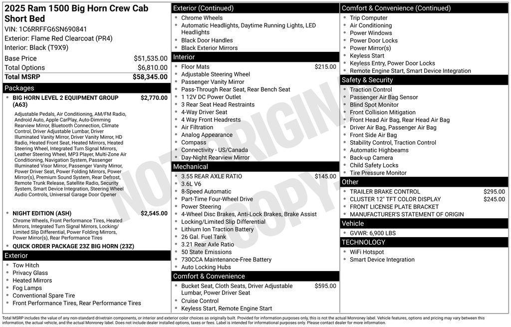 new 2025 Ram 1500 car, priced at $53,073