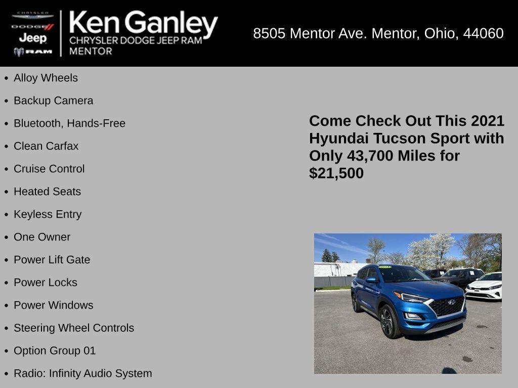 used 2021 Hyundai Tucson car, priced at $21,500