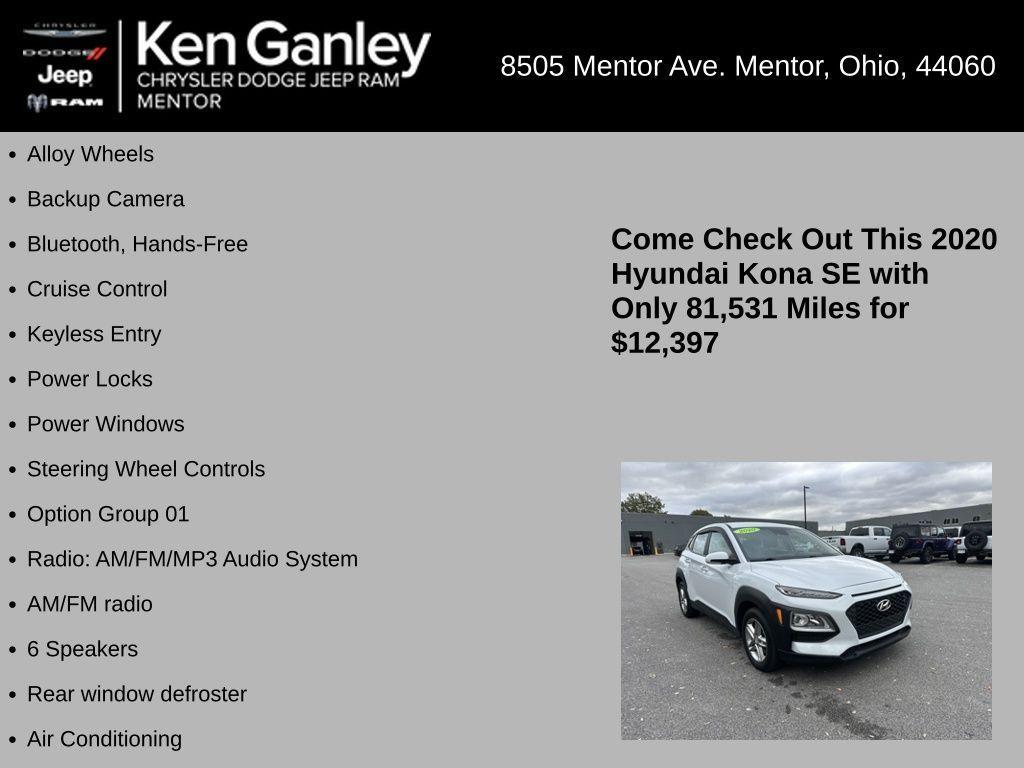 used 2020 Hyundai Kona car, priced at $12,397