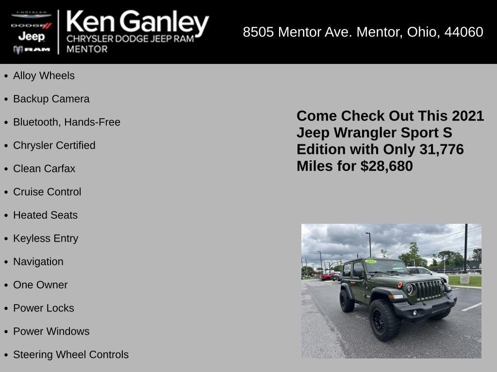 used 2021 Jeep Wrangler car, priced at $28,680