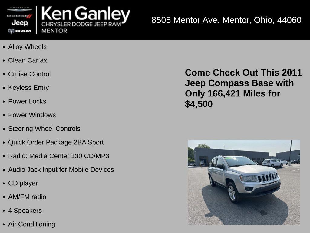 used 2011 Jeep Compass car, priced at $4,500