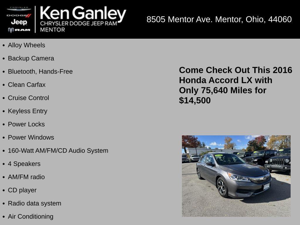 used 2016 Honda Accord car, priced at $14,500