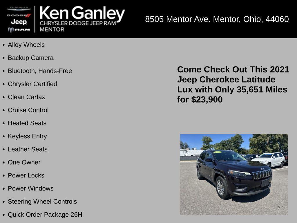 used 2021 Jeep Cherokee car, priced at $23,900