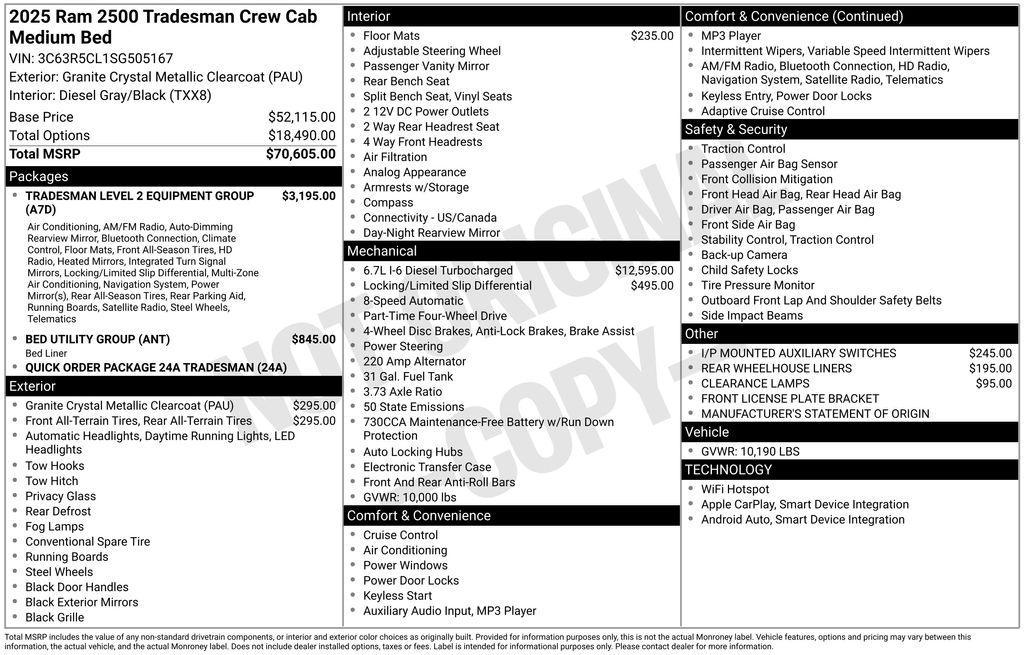 new 2025 Ram 2500 car, priced at $63,617