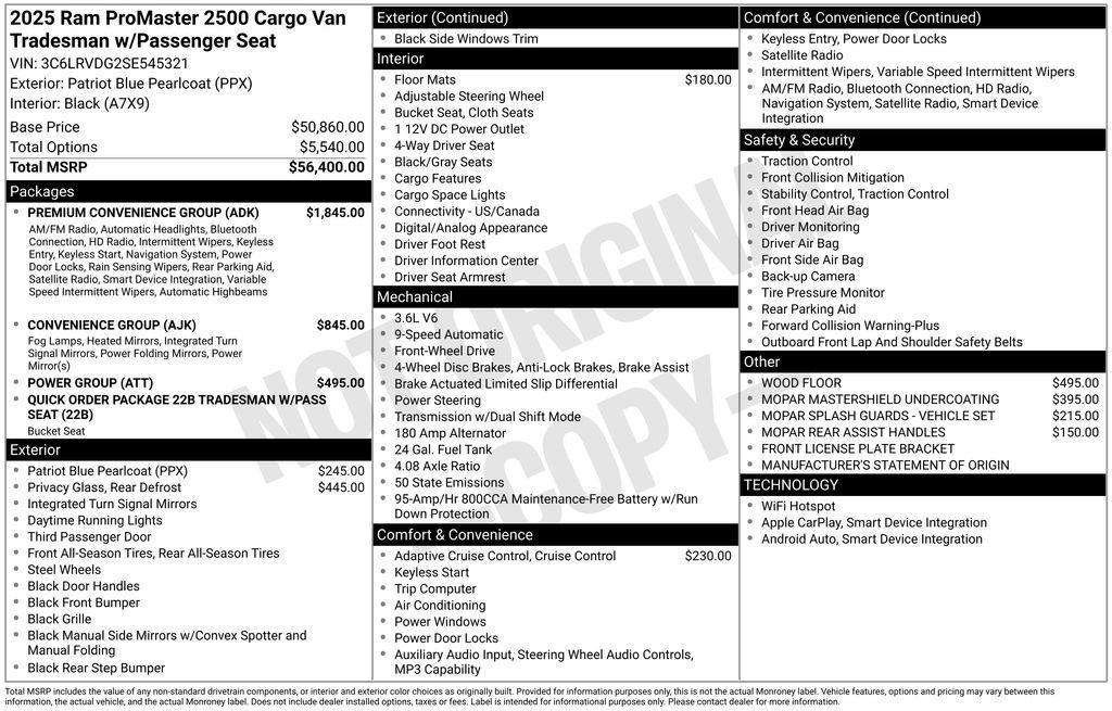 new 2025 Ram ProMaster 2500 car, priced at $52,455