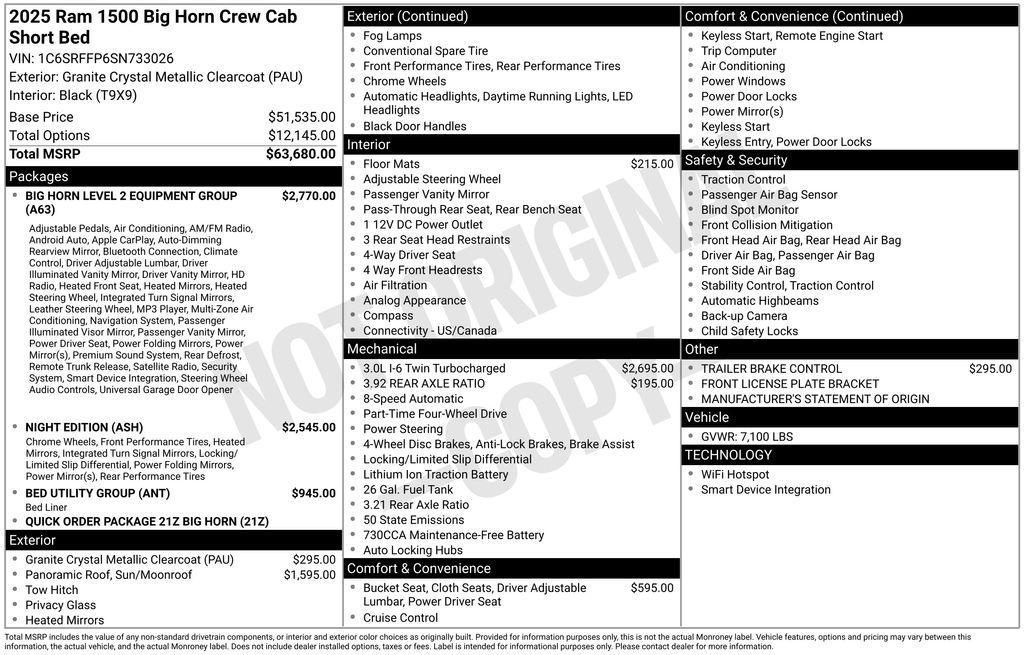 new 2025 Ram 1500 car, priced at $53,834