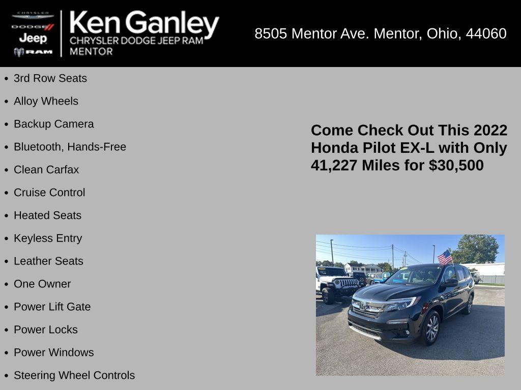 used 2022 Honda Pilot car, priced at $30,500