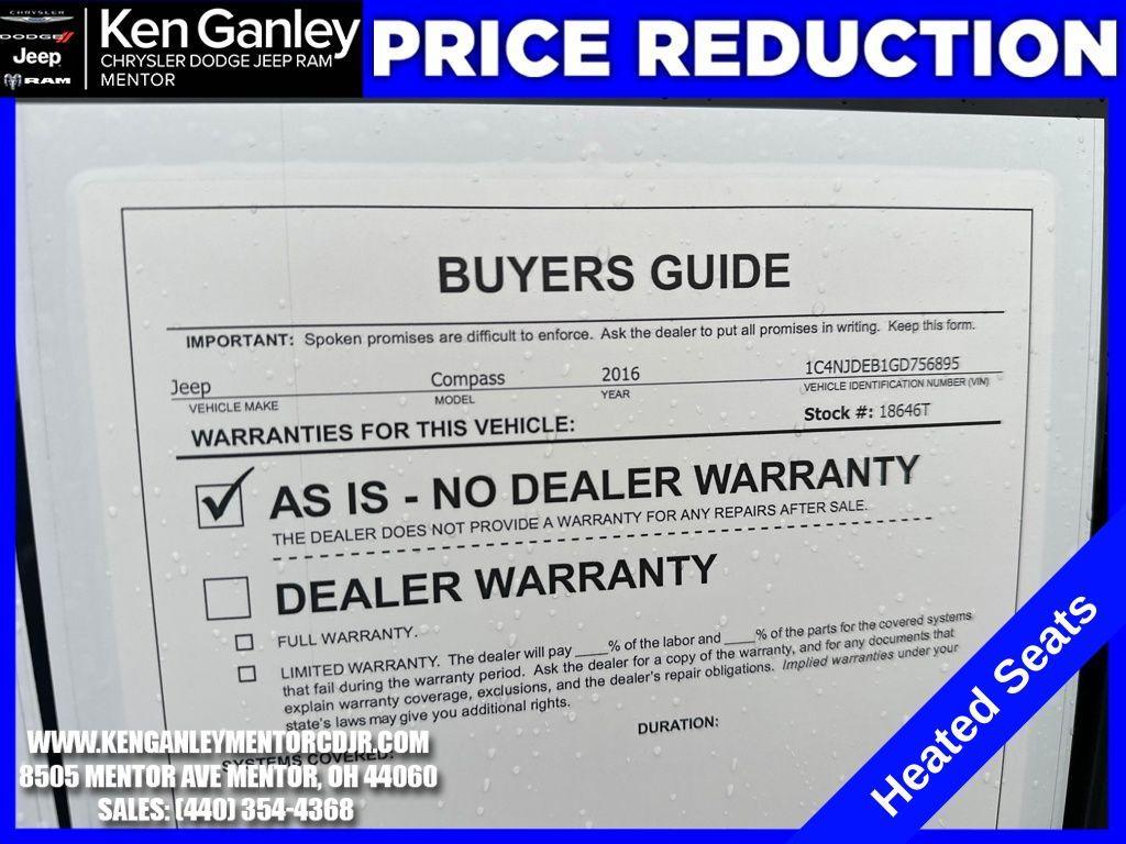 used 2016 Jeep Compass car, priced at $6,900