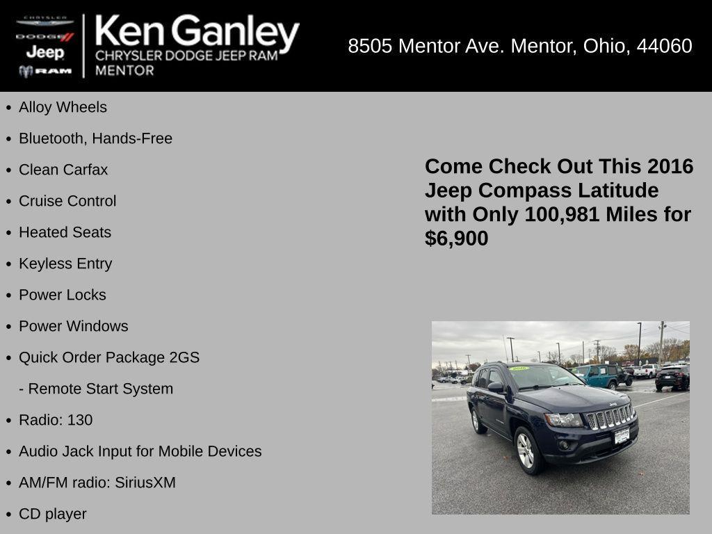 used 2016 Jeep Compass car, priced at $6,900