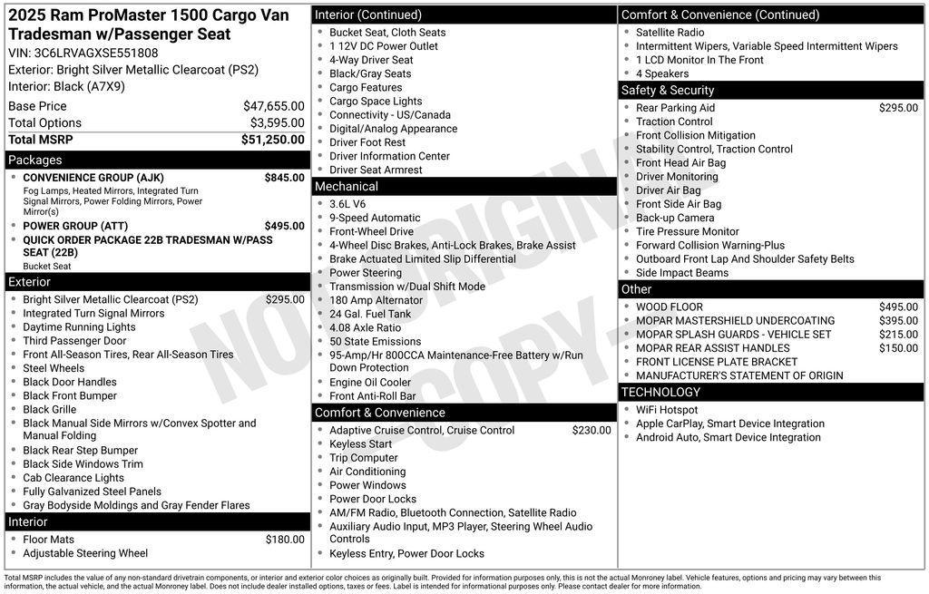 new 2025 Ram ProMaster 1500 car, priced at $48,441