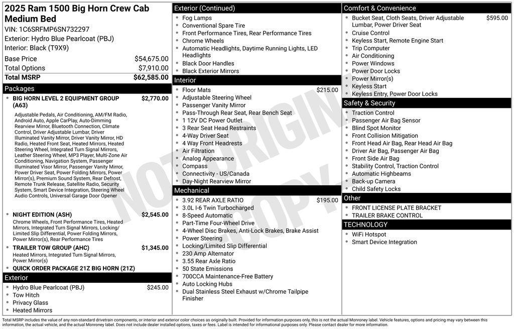 new 2025 Ram 1500 car, priced at $53,541