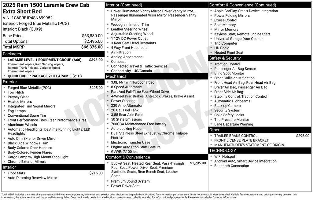 new 2025 Ram 1500 car, priced at $56,433