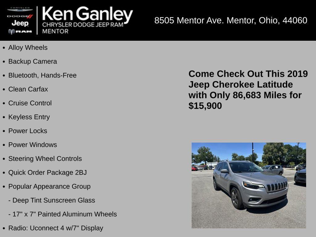 used 2019 Jeep Cherokee car, priced at $15,900