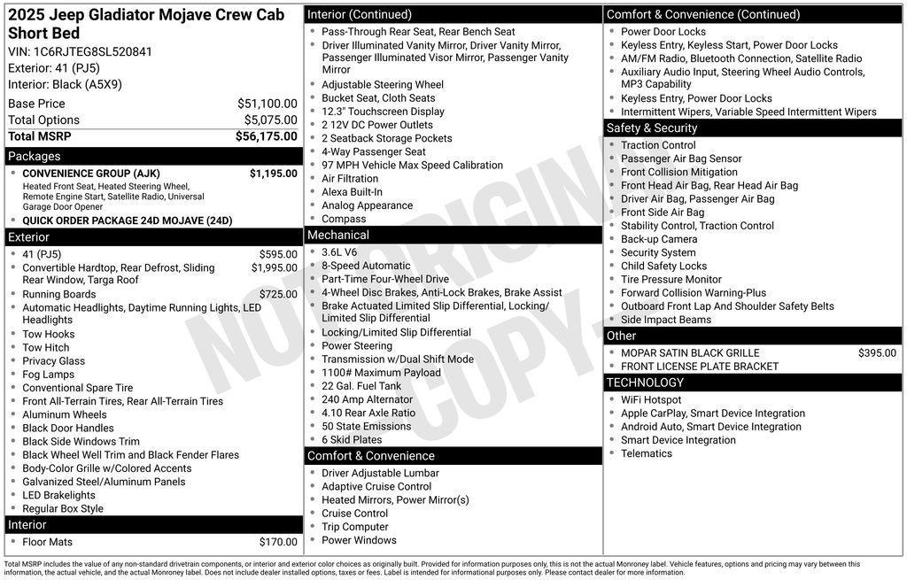new 2025 Jeep Gladiator car, priced at $49,270